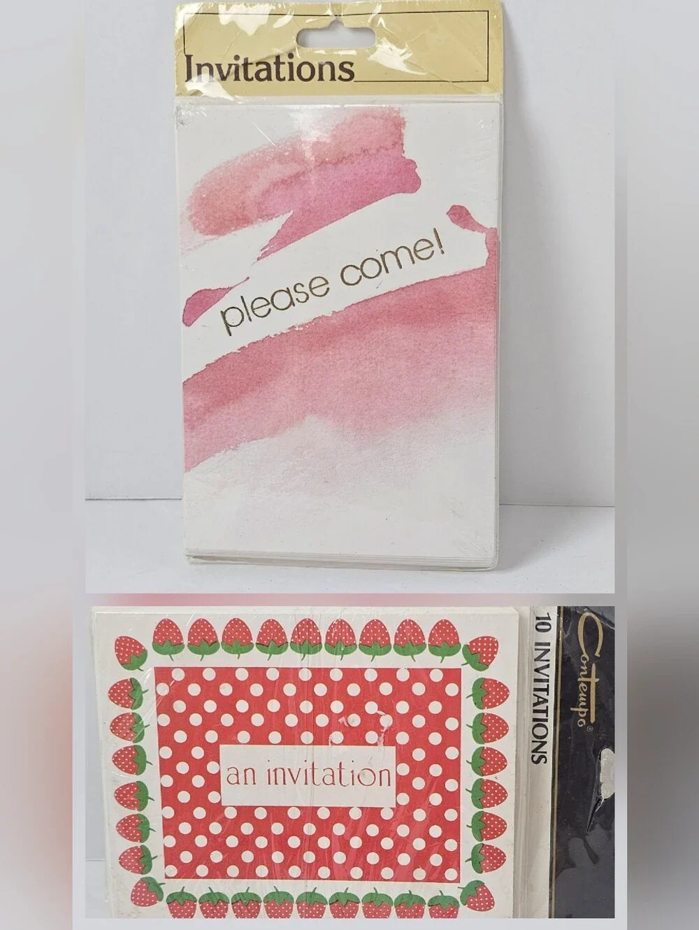 2‎ Sets Vintage Party Invitations 8 Watercolor 10 Strawberry NIP Nostalgia Party